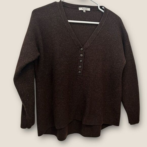 Madewell Brown V-Neck Henley Sweater size Medium - Picture 2 of 6